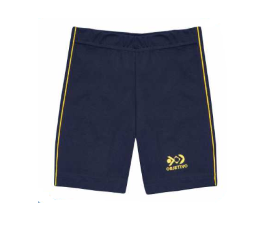 Bermuda ciclista do Colégio Objetivo em poliamida e elastano, confortável, resistente e com ótimo ajuste ao corpo.